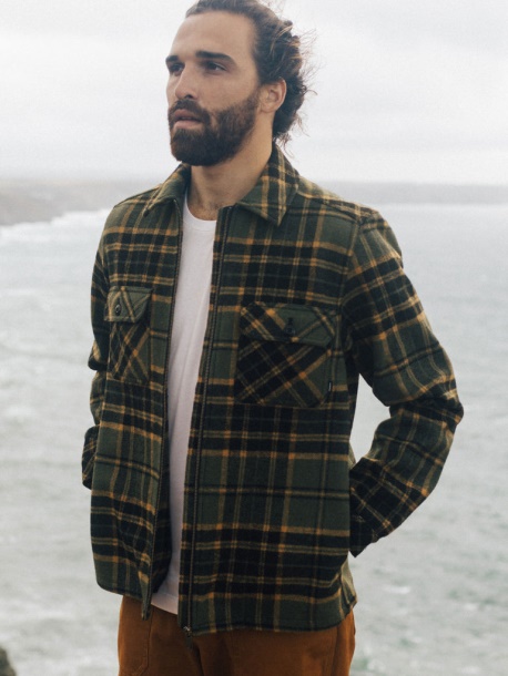 Garrick Zip Overshirt Finisterre Olive/sable Check