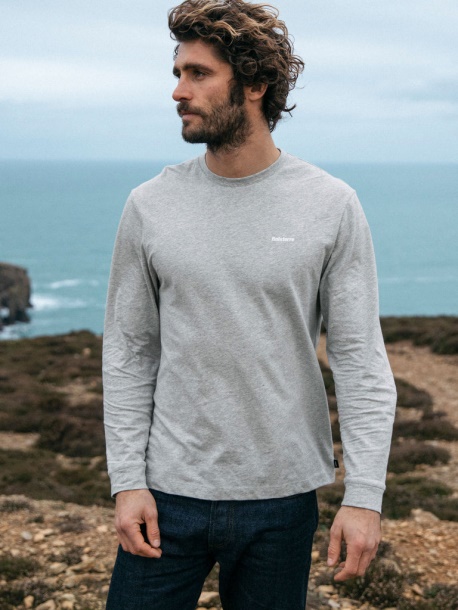 Harlyn Logo Langarm T-shirt Grau Meliert Finisterre